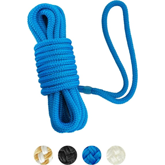 BLUEWING Double Braided Nylon Dock Lines with 12" Loop 25ft Boat Rope 3/8" 10mm Marine Docking Lines Boat Mooring Line Blue