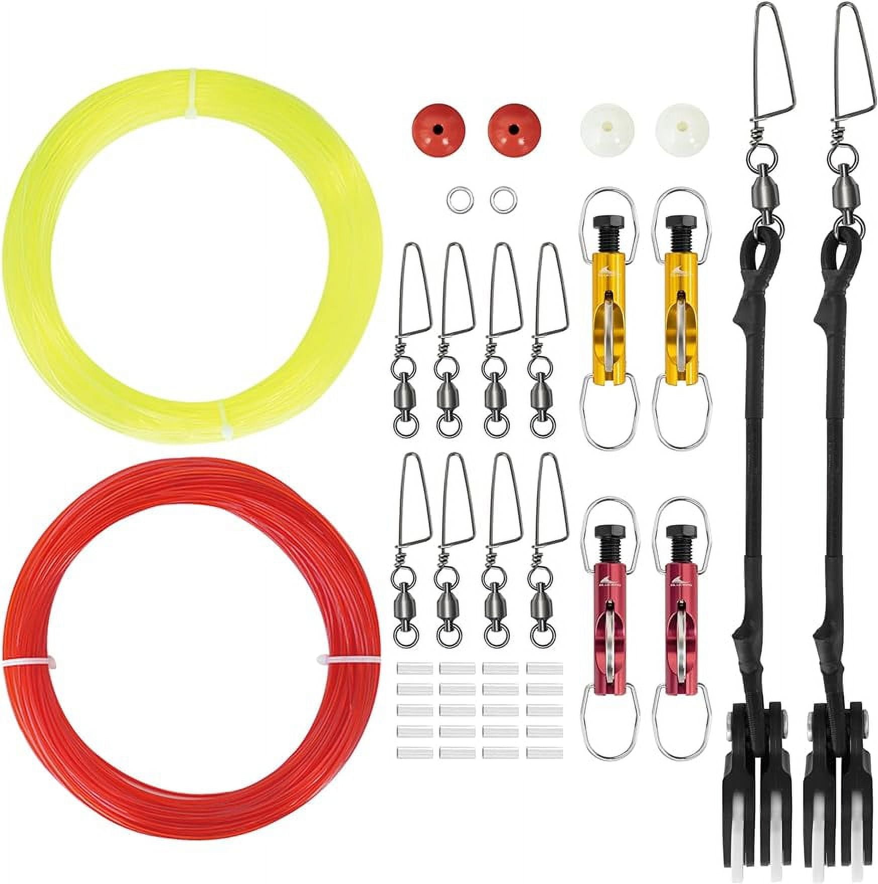 BLUEWING Double Outrigger Rigging Kit AllinOne Kit with 400lb Mono Line, Release Clips, Pulley