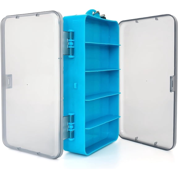 BLUEWING Double Tackle Storage Tray Dual Layered Fishing Accessory Organizer Transparent Lids, Adjustable Compartments Durable Waterproof Material, 7.09*3.94*1.57 in, Blue