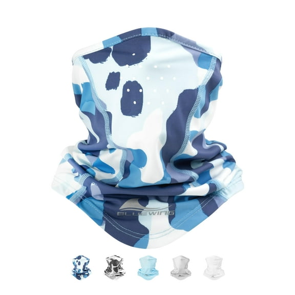 BLUEWING Fishing Gaiter UPF 50+ Neck Gaiter Face Mask Sunblock Cover Head Sun Protection Face Guard Cooling Scarf for Men & Women, Camo Blue