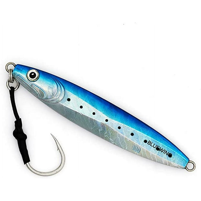 BLUEWING Fishing Lures Slow Pitch Jig Flat Fall Jigging Pitching Lures  Vertical Jigs, Baits with Assist Hook Fishing Artificial Bait, Blue,80g 