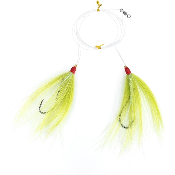 BLUEWING Fishing Rigs Custom HI-LO Rig Bucktail Mylar Flash Teaser Rig Snapper Rig with Stainless Steel Hook Green
