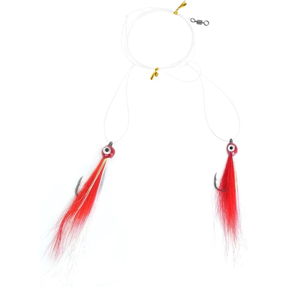 BLUEWING Fishing Rigs HI-LO Rig 3D Eyes with Flash Series Bucktail Mylar Flash Teaser Rig Snapper Rig with Stainless Steel Hook Red