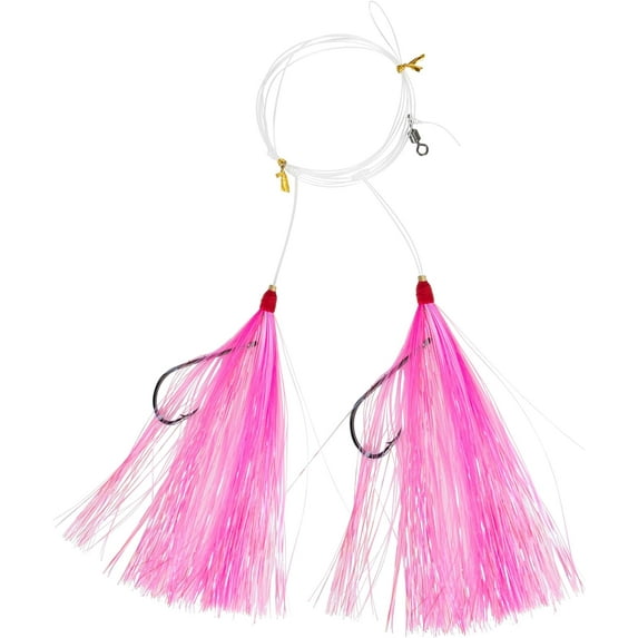 BLUEWING Fishing Rigs Mylar Flash HI-LO Rig Bucktail Mylar Flash Teaser Rig Snapper Rig with Stainless Steel Hook Pink