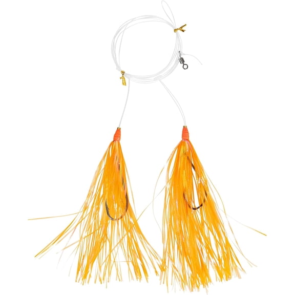 BLUEWING Fishing Rigs Mylar HI-LO Rig Bucktail Mylar Flash Teaser Rig Snapper Rig with Stainless Steel Hook Orange