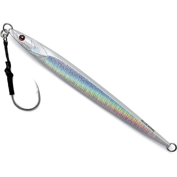 BLUEWING Fishing Saltwater Jigs Speed Lure Jigging Slow Jigging, Jig with Hook Vertical Jigs for Saltwater Fish Artificial Lures Jigging, Silver,180g