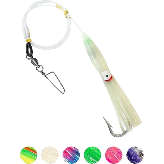 BLUEWING Fishing Spreader Bar Main Line Replacement with 6in Bulb Squids Mono Nylon Line for Wahoo Tuna Marlin Mahi Mahi, Luminous