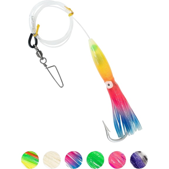 BLUEWING Fishing Spreader Bar Main Line Replacement with 6in Bulb Squids Mono Nylon Line for Wahoo Tuna Marlin Mahi Mahi, Rainbow