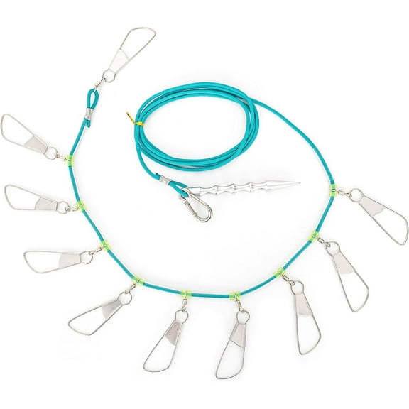 BLUEWING Fishing Stringer with Stainless Steel Snap Locks, 8ft Floating Rope and Heavy Duty Fish Spike, 1pc, Blue