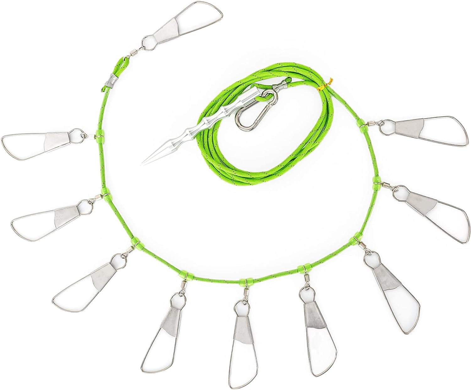 BLUEWING Fishing Stringer with Stainless Steel Snap Locks, 8ft Floating  Rope and Heavy Duty Fish Spike, 1pc, Green 