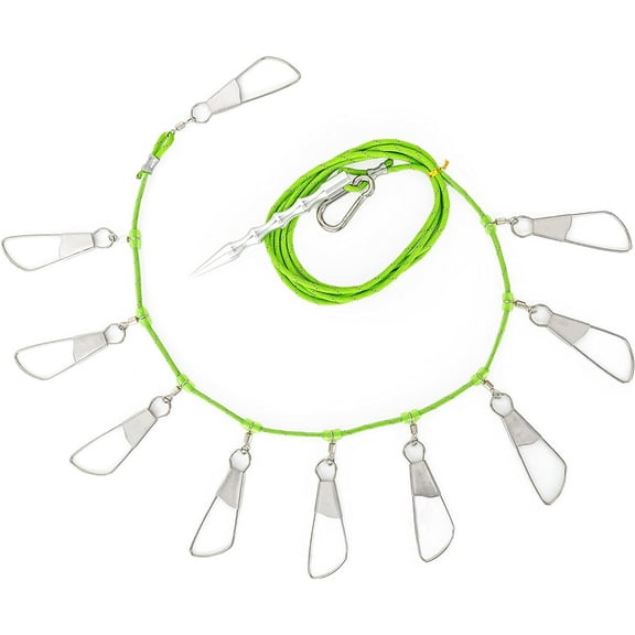 BLUEWING Fishing Stringer with Stainless Steel Snap Locks, 8ft Floating Rope and Heavy Duty Fish Spike, 1pc, Green