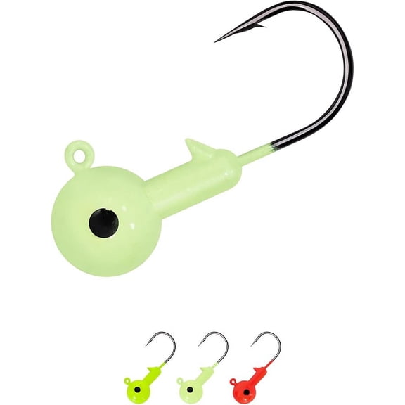 BLUEWING Jig Heads 10pcs Fishing Jigs with High Carbon Steel Hook Swimbait Lead Head Jig Lure for Walleye, Bass, Crappie, Snapper, Snook, Inshore Fishing 1/32oz Luminous