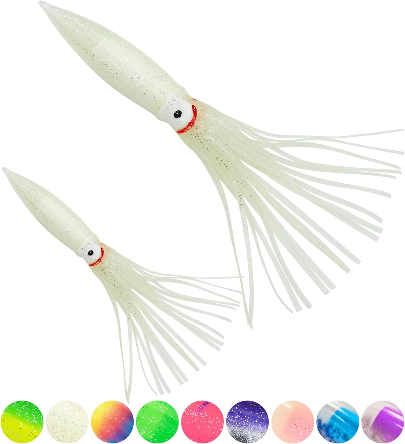 BLUEWING 10pcs Trolling Squid Skirts Fishing Saltwater with Float Inside  Squid Lures Fishing Saltwater Octopus Skirt for Tuna, Mahi, Marlin, Big  Game Fish Luminous 6in 