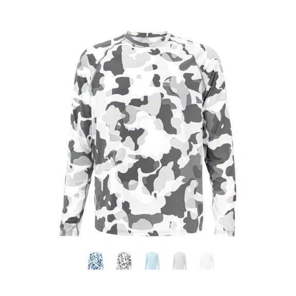 BLUEWING Men's UPF 50 Fishing Shirts Long Sleeve Sun Protection Shirt Crewneck Performance Fishing Tee Shirt, Camo Grey L