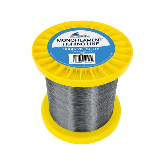 BLUEWING Monofilament Fishing Line 3000YD Invisible Thin Diameter Fishing String Mono Fishing Line, Dia.0.6mm*3000YD*50LB, Gray