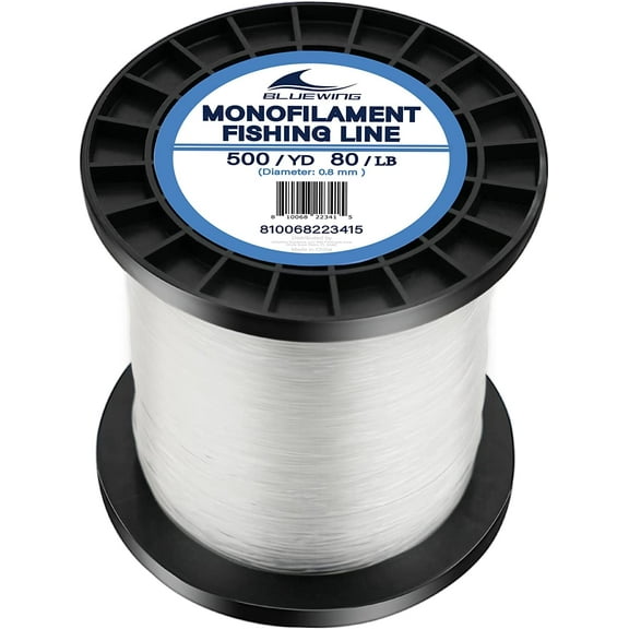 BLUEWING Monofilament Fishing Line Clear Invisible Thin Diameter Fishing String Mono Fishing Line, Dia.0.8mm*500YD*80LB