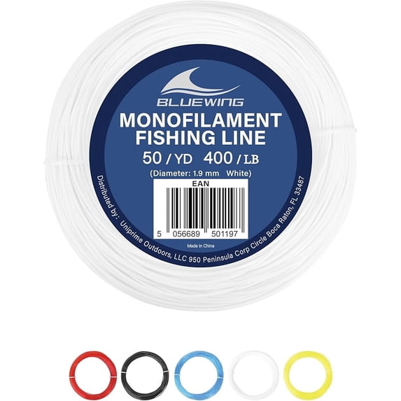 BLUEWING Monofilament Fishing Line Invisible Thin Diameter Fishing String Mono Fishing Line, Dia.1.9mm*50YD*400LB, White