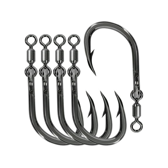 BLUEWING Monster Big Game Live Bait Swivel Hooks High Carbon Steel Fishing Hooks with Stainless Steel Swivel Cutting Point Extra Sharp Fish Hooks for Saltwater Fishing 5/0 - 5pcs