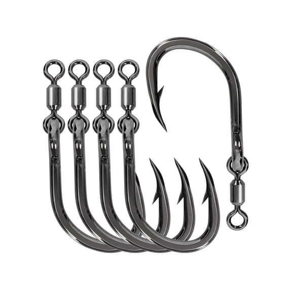 BLUEWING Monster Big Game Live Bait Swivel Hooks High Carbon Steel Fishing Hooks with Stainless Steel Swivel Cutting Point Extra Sharp Fish Hooks for Saltwater Fishing 6/0 - 5pcs