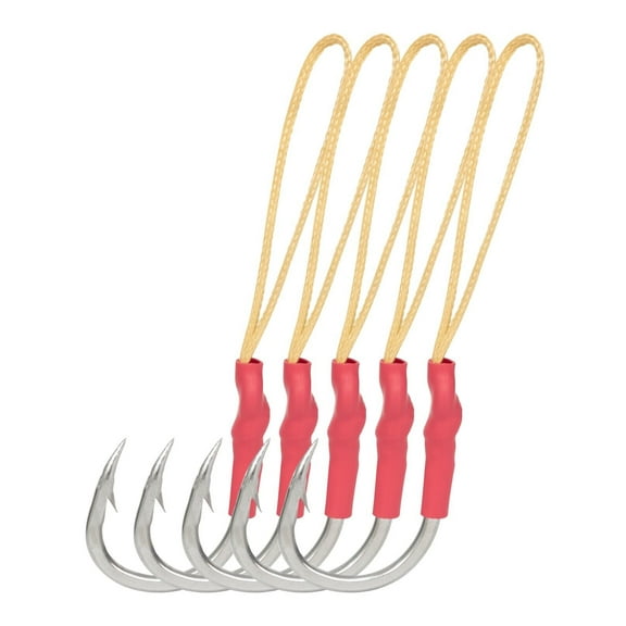 BLUEWING Single Assist Hooks with Kevlar String 5pcs Stainless Steel Hooks Fishing Hook for Freshwater Saltwater Fishing, Size 6/0