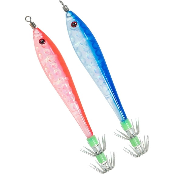 BLUEWING Squid Jig with Double-Layered Stainless Steel Hooks Squid Fishing Lure Baits for Freshwater and Saltwater Fishing Red/Blue