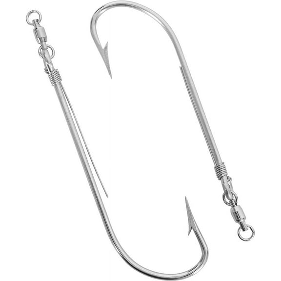 BLUEWING Strip Trolling Hook With Ball-Bearing Swivel 2pcs Stainless Steel Big Game Trolling Hooks Long Shank Saltwater Fishing Hooks Wahoo Bonita Strip Hook 10/0