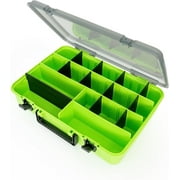 BLUEWING Tackle Storage Tray Durable Waterproof Tackle Organizer Box with 12 Small & 1 Large Adjustable Compartments Transparent Lid, 15.35*10.63*3.15 in, Green