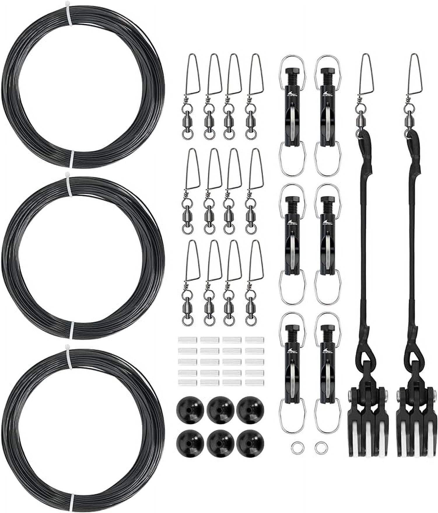 BLUEWING Triple Outrigger Rigging Kit AllinOne Kit with 400lb Mono Line, Release Clips, Pulley