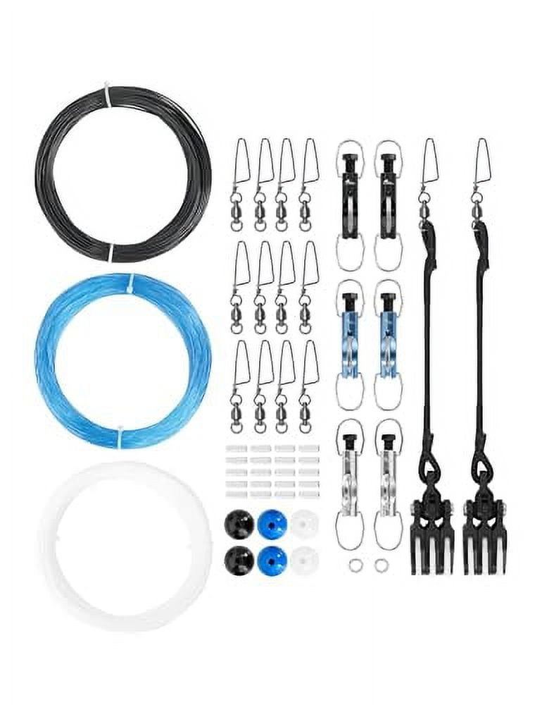 BLUEWING Triple Outrigger Rigging Kit AllinOne Kit with 400lb Mono Line, Release Clips, Pulley