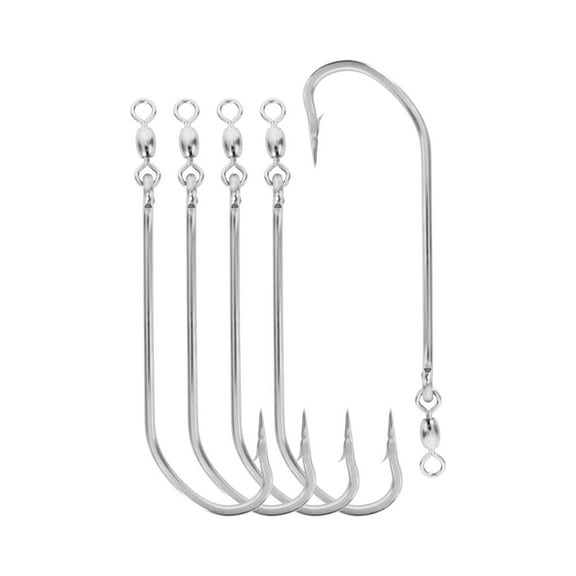 BLUEWING Trolling Hook with Swivel Stainless Steel Fishing Hooks 5pcs Extra Sharp Fish Hooks for Freshwater Saltwater Fishing, Size 10/0