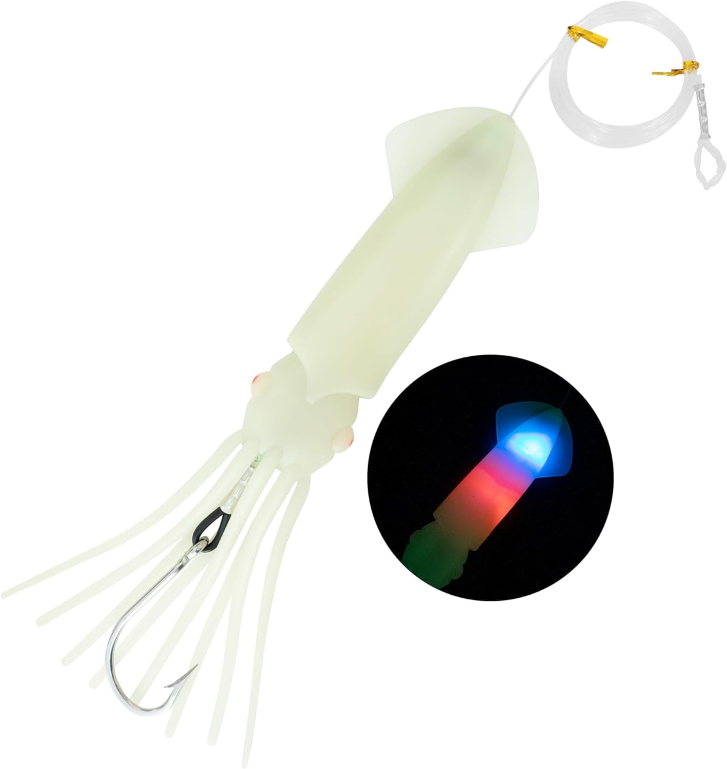 BLUEWING Upgraded Lighted Glow Squid Lure 12in Soft Fishing Trolling