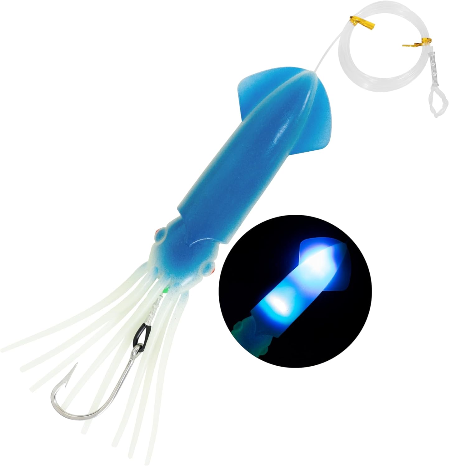 BLUEWING Upgraded Lighted Glow Squid Lure 9in Soft Fishing Trolling