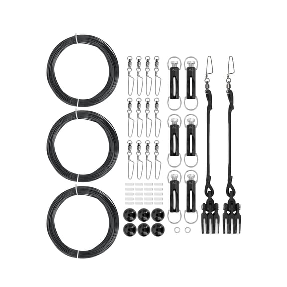 BLUEWING Upgraded Triple Outrigger Rigging Kit All-in-One with 400lb Mono Line, Release Clips, Pulley, Snap Swivels, Crimps, Ball Stops and Rings for Out Rigger setup, Model D
