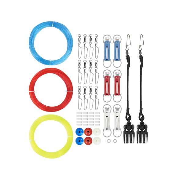 BLUEWING Upgraded Triple Outrigger Rigging Kit All-in-One with 400lb Mono Line, Release Clips, Pulley, Snap Swivels, Crimps, Ball Stops and Rings for Out Rigger setup, Model C