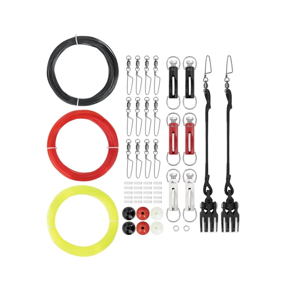 BLUEWING Upgraded Triple Outrigger Rigging Kit All-in-One with 400lb Mono Line, Release Clips, Pulley, Snap Swivels, Crimps, Ball Stops and Rings for Out Rigger setup, Model B