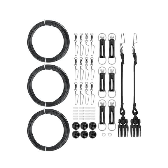 BLUEWING Upgraded Triple Outrigger Rigging Kit All-in-One with 400lb Mono Line, Release Clips, Pulley, Snap Swivels, Crimps, Ball Stops and Rings for Out Rigger setup, Model D