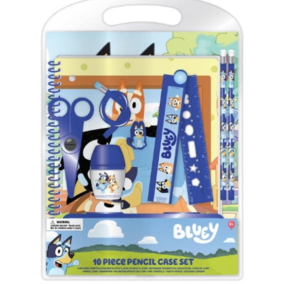 BLUEY 10PC SET WITH MOLDED PENCIL BOX IN CLAM SHELL