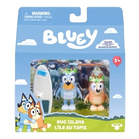Bluey Rug Island Figure 2-Pack. 2 Episode-Themed Poseable Figures. Recreate Moments from the Episode Rug Island. Ages 3+