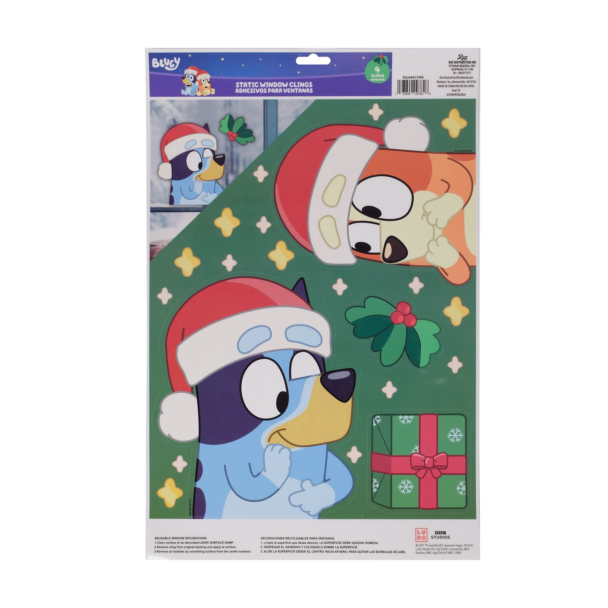 Bluey Christmas Window Clings – Holiday Static Window Decorations Featuring Bluey & Bingo