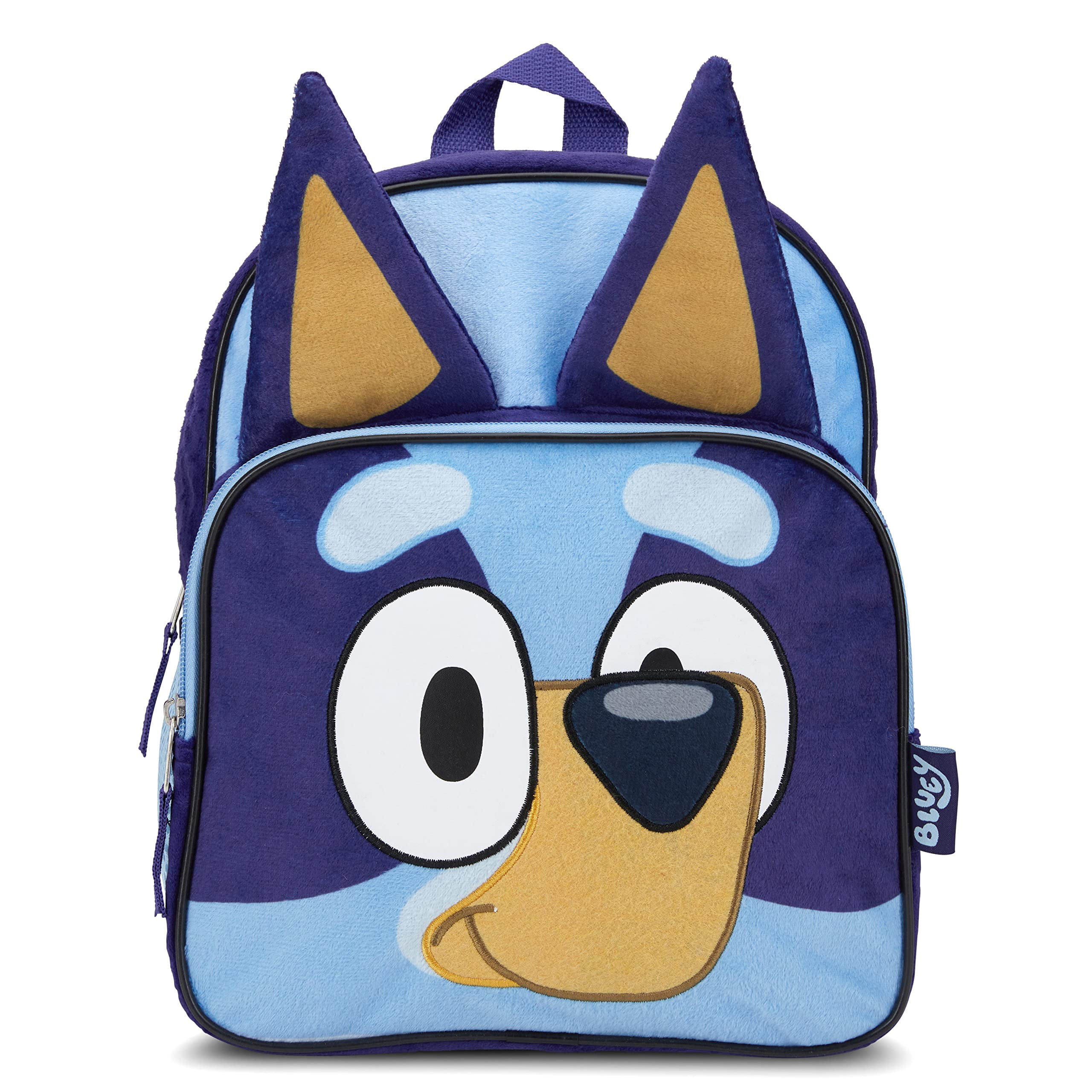 BLUEY Backpack for Girls & Boys for Kindergarten & Elementary School, 12 Inch, Plush with 3D Ears & Appliques, Adjustable Straps & Padded Back,