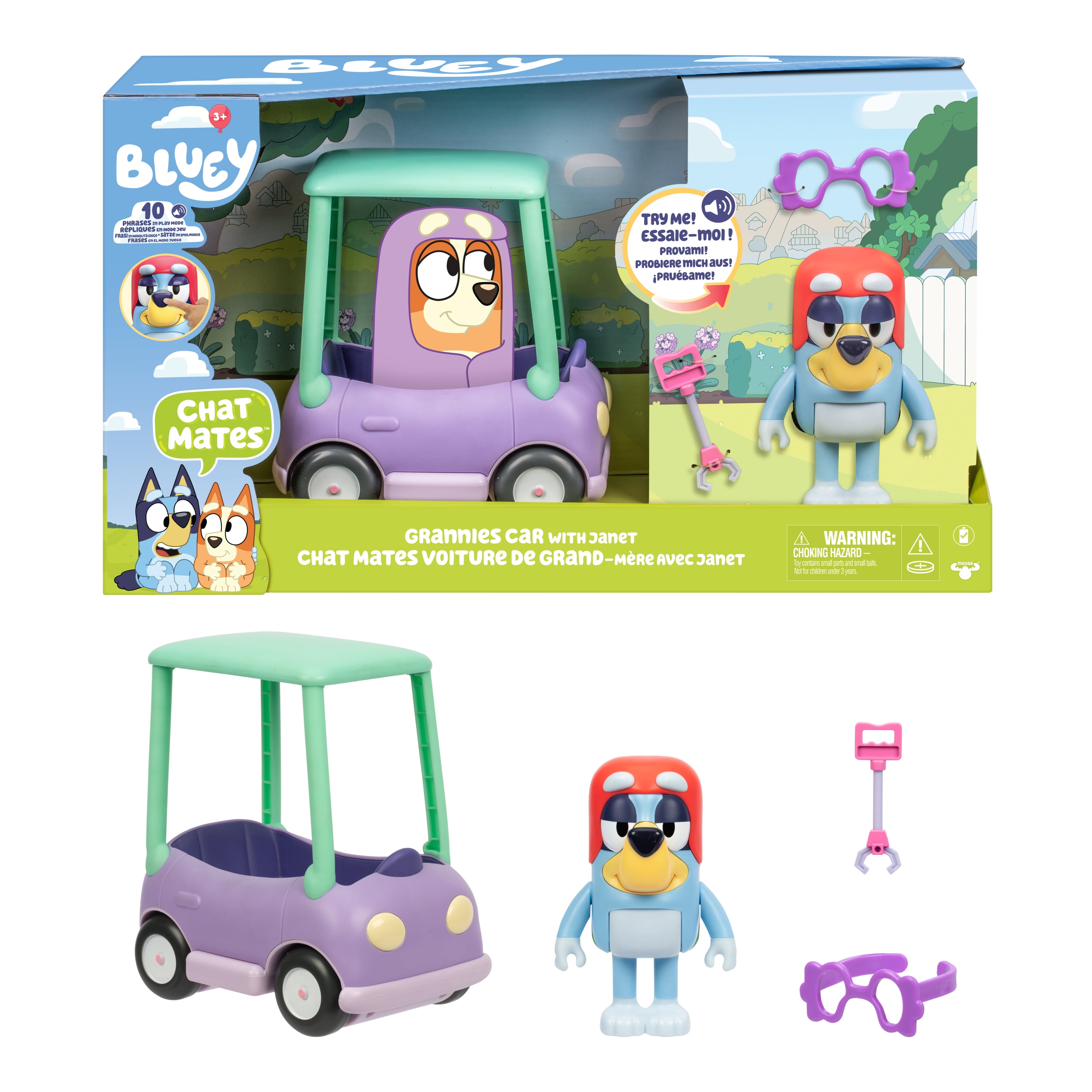 Bluey Chat Mates Grannies Car with Janet Press Her Nose and Hear