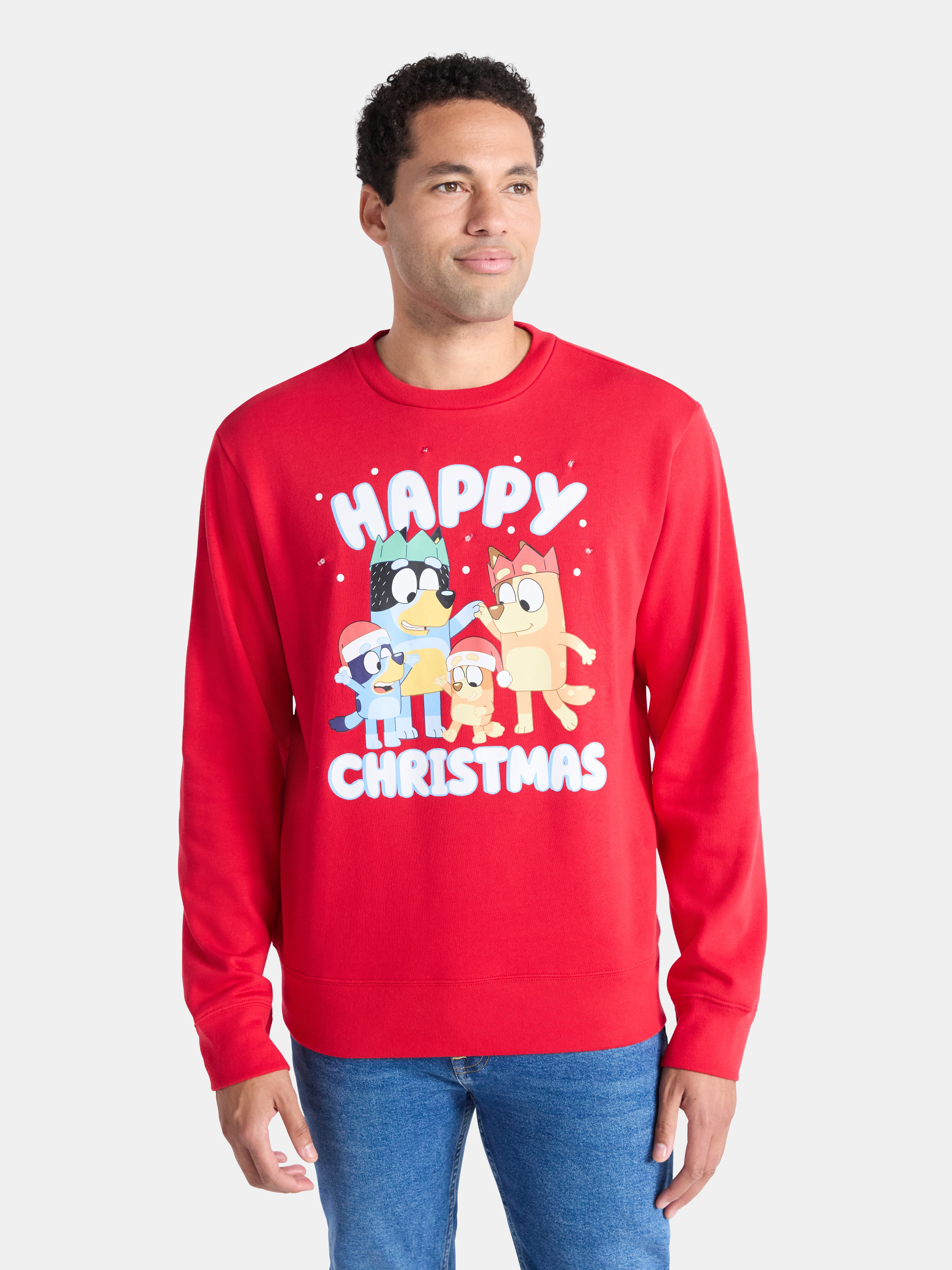 Bluey Men's and Big Men's Christmas Graphic Light Up Sweatshirt, Sizes XS-3XL