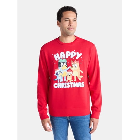 Bluey Men's and Big Men's Christmas Graphic Light Up Sweatshirt, Sizes XS-3XL