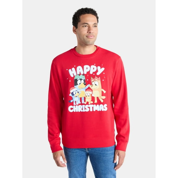 Bluey Men's and Big Men's Christmas Graphic Light Up Sweatshirt, Sizes XS-3XL