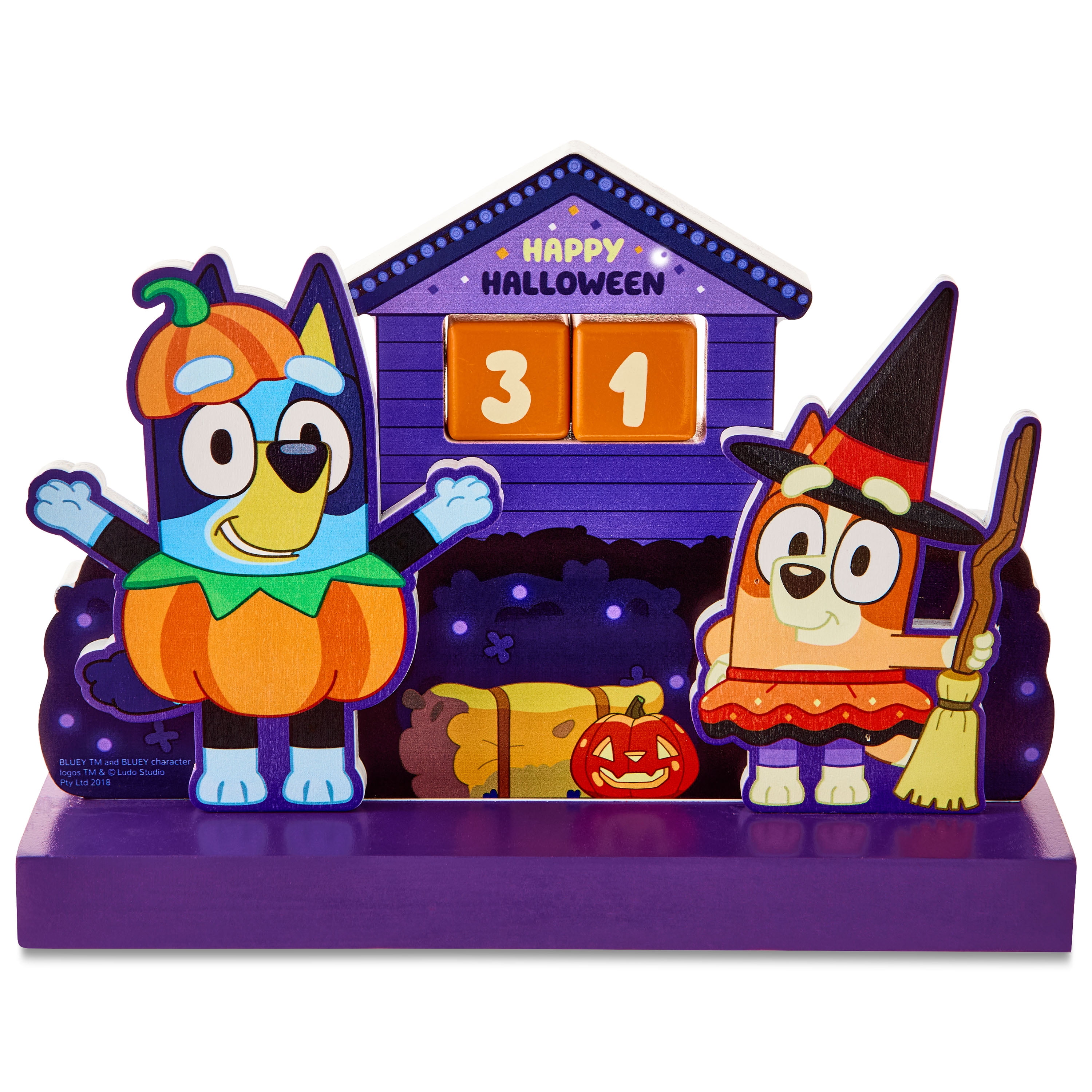 Bluey and Bingo Halloween Countdown Calendar Wooden Tabletop Dcor with Movable Date Blocks, 6 x 8 by Ruz