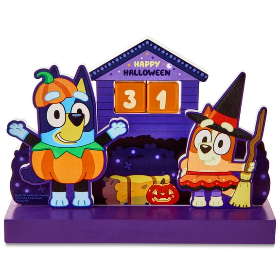 Bluey and Bingo Halloween Countdown Calendar  Wooden Tabletop Dcor with Movable Date Blocks, 6 x 8 by Ruz