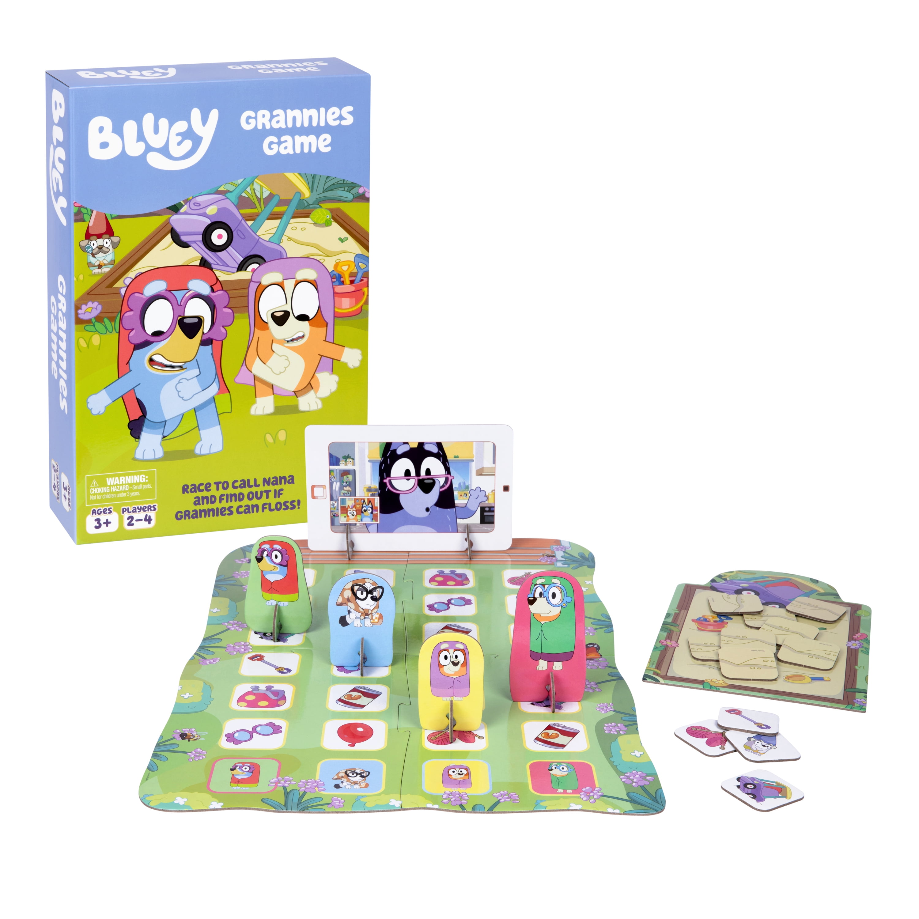 The Coupon deal of  Bluey Grannies Game, Collect Grannies Items Like Glasses and Walking Sticks, Race To Be The First To Call Nana and Start A Flossing Party,  2-4 Players, Ages 3+