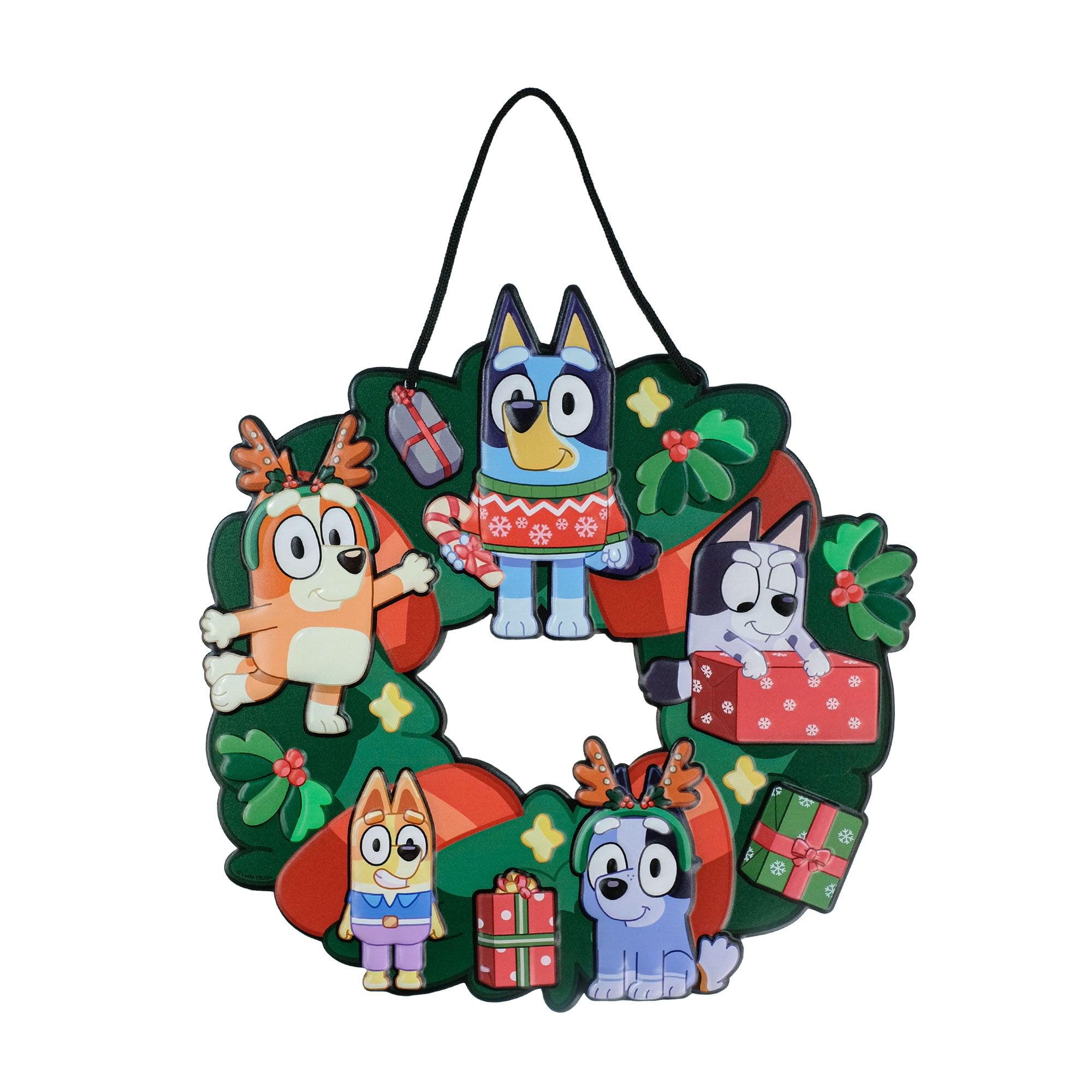 Bluey 12.5 inch Metal Christmas Wreath Featuring Merry Family Characters