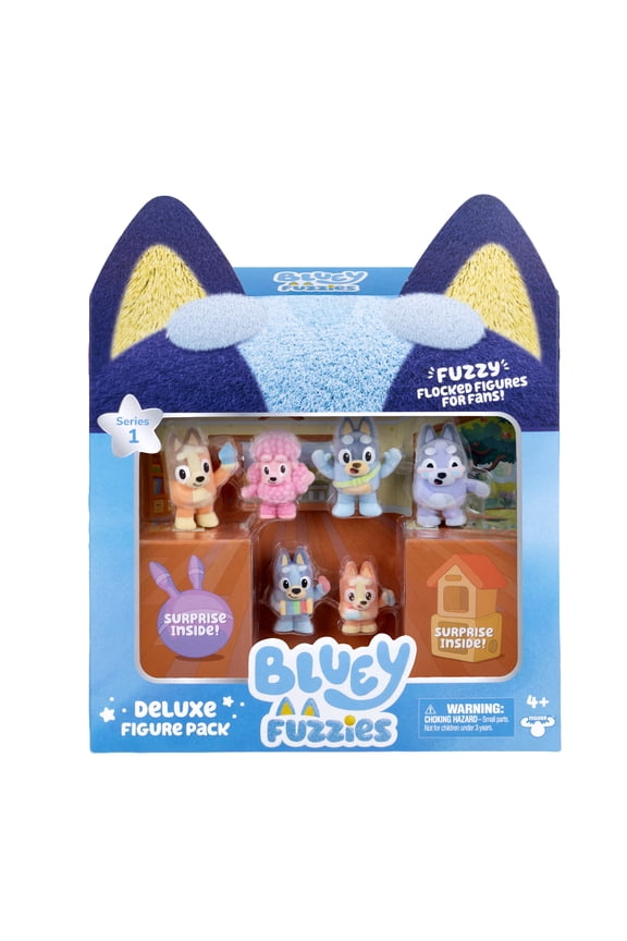 Fuzzies Deluxe Figure Pack. 6 Flocked Collectibles. Incl. 2 Surprise Figures (Blind Pack), Trading Card, and Collector's Guide. Ages 4+