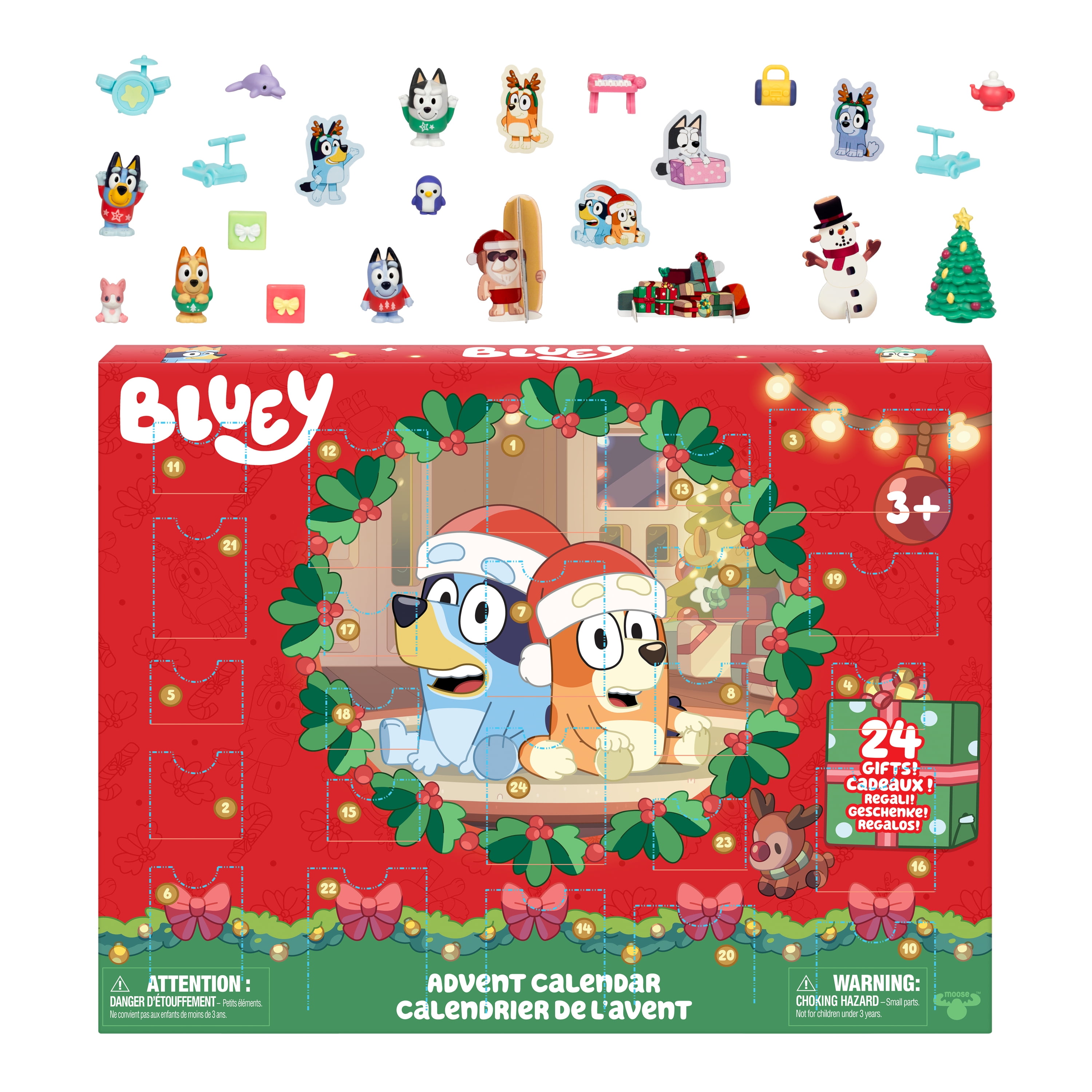 Bluey's Advent Calendar, Find 4 Mini Figures, 12 Other Accessories, and More Behind 24 Windows, Ages 3+